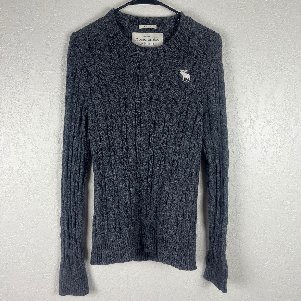 Abercrombie Fitch Women’s Y2K Chunky Knit Muscle Sweater Sz Large Gray